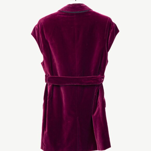 Dries Van Noten AW/20 Runway Rawn Shortbis Dark-Pink Velvet Cap-Sleeve Coat - Picture 3 of 12